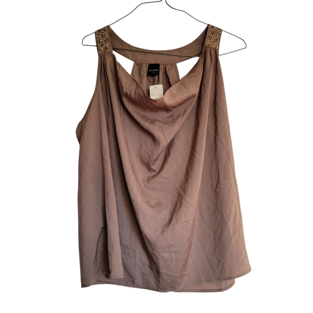 Innovation Women's Brown Blouse with Embellished Straps, Junior Size Large